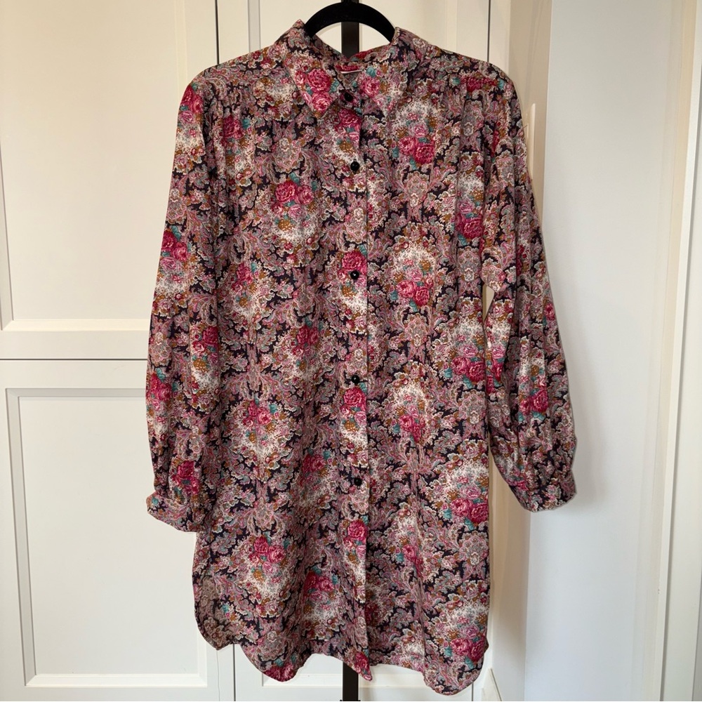 Vintage Komar Floral Pajama Shirt Made in USA Medium Boho Lounge to Streetwear